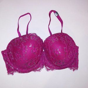 Victoria Secret Bra 38DD Lined Demi Dream Angels Pink Metallic Lace Underwire Ne